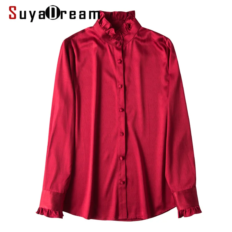SuyaDream Women 100%Silk Satin Blouse Long Sleeved Stand Collar Button Office Blouses 2020 Spring Shirt
SuyaDream Women 100%Silk Satin Blouse Long Sleeved Stand Collar Button Office Blouses 2020 Spring Shirt
