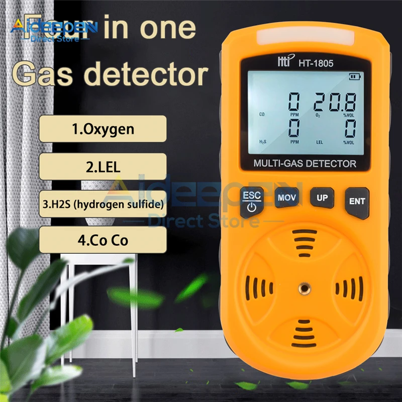 

HT-1805 4 in 1 Gas Detector O2 CO H2S LEL Combustible Gas Detector Air Quality Meter Monitor With Alarm Function