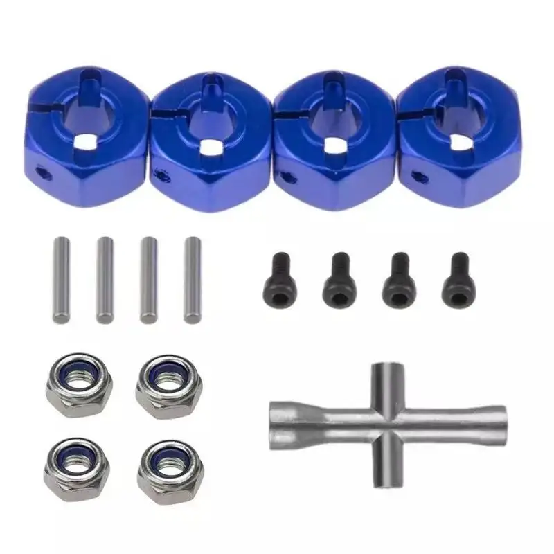 

1set Metal 12mm Hex Wheel Hub Adapter M4 Flanged Lock Nut & Mini Cross Wrench for Traxxas 1/10 Slash 4X4 VXL 2WD Rustler RC Car