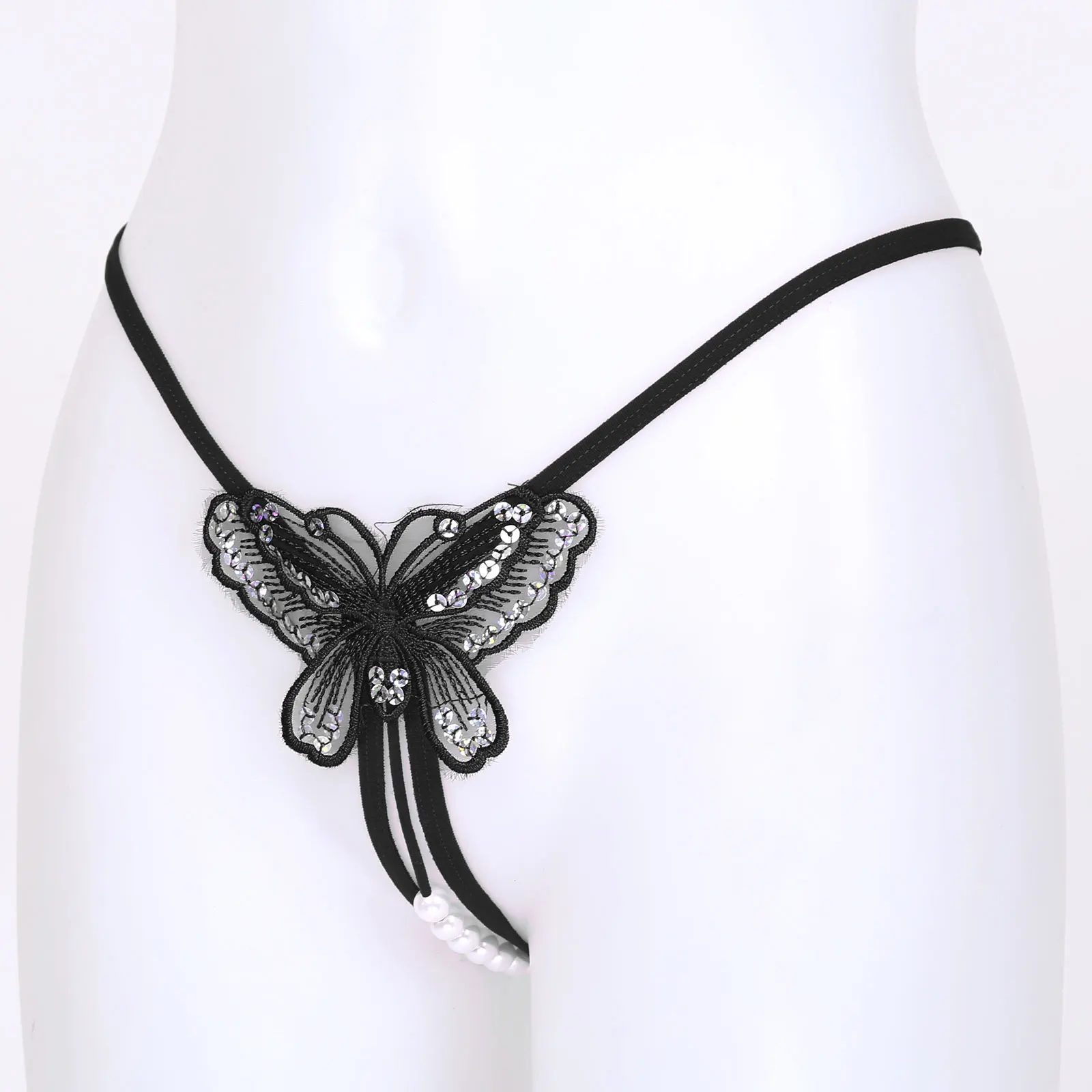 Women Exotic Low Waist Crotchless Lingerie Thongs Underwear Sequins Butterfly Embroidered Artificial Pearl T-back Briefs Panties
Women Exotic Low Waist Crotchless Lingerie Thongs Underwear Sequins Butterfly Embroidered Artificial Pearl T-back Briefs Panties
