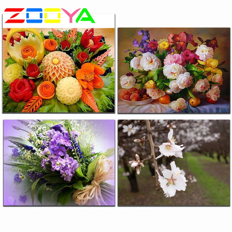 Zooya Diy алмазная живопись цветы красочная полная Алмазная вышивка полные стразы