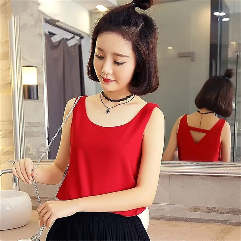 Женская шифоновая блузка без рукавов, с круглым вырезом 
Женская шифоновая блузка без рукавов, с круглым вырезом