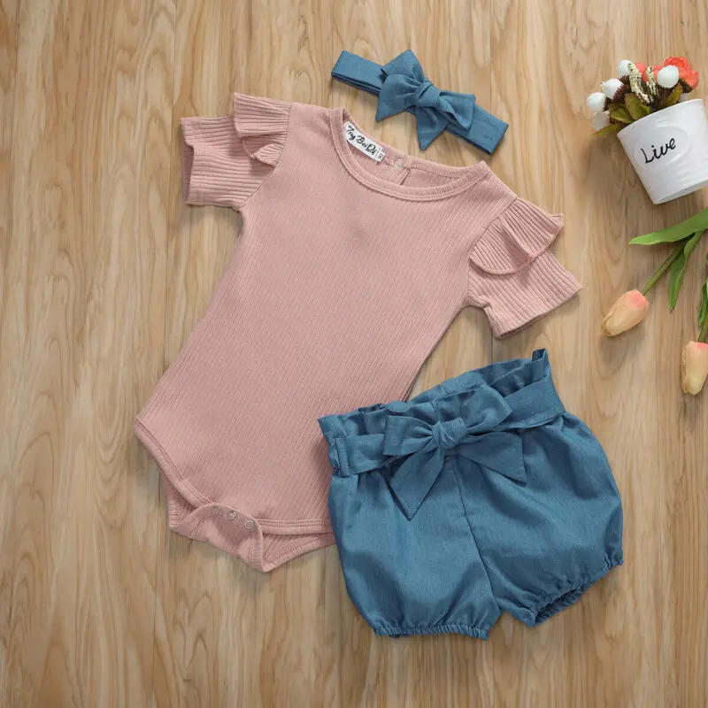 US Infant Baby Girls Summer Clothes Short Sleeve Tops Romper + Shorts + Headband 0-24 months
US Infant Baby Girls Summer Clothes Short Sleeve Tops Romper + Shorts + Headband 0-24 months