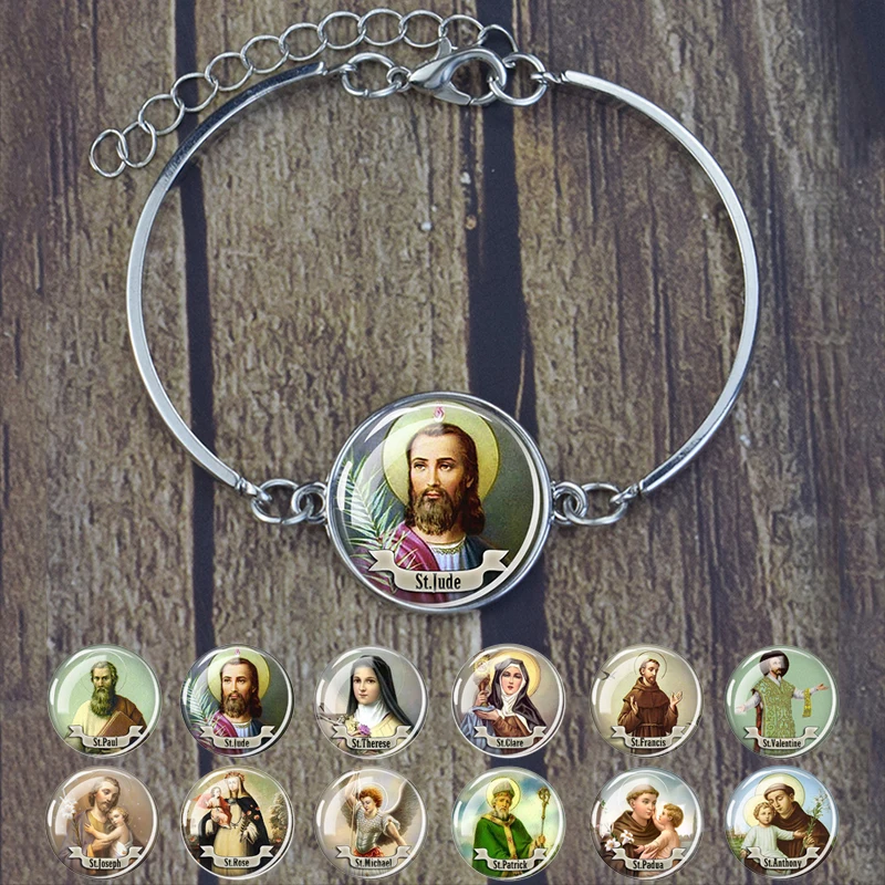 Christian Saint Bracelet for Women Girl Glass Cabochon St Michael St.therese St.Jude St.Paul Bangle Religious Jewelry
Christian Saint Bracelet for Women Girl Glass Cabochon St Michael St.therese St.Jude St.Paul Bangle Religious Jewelry