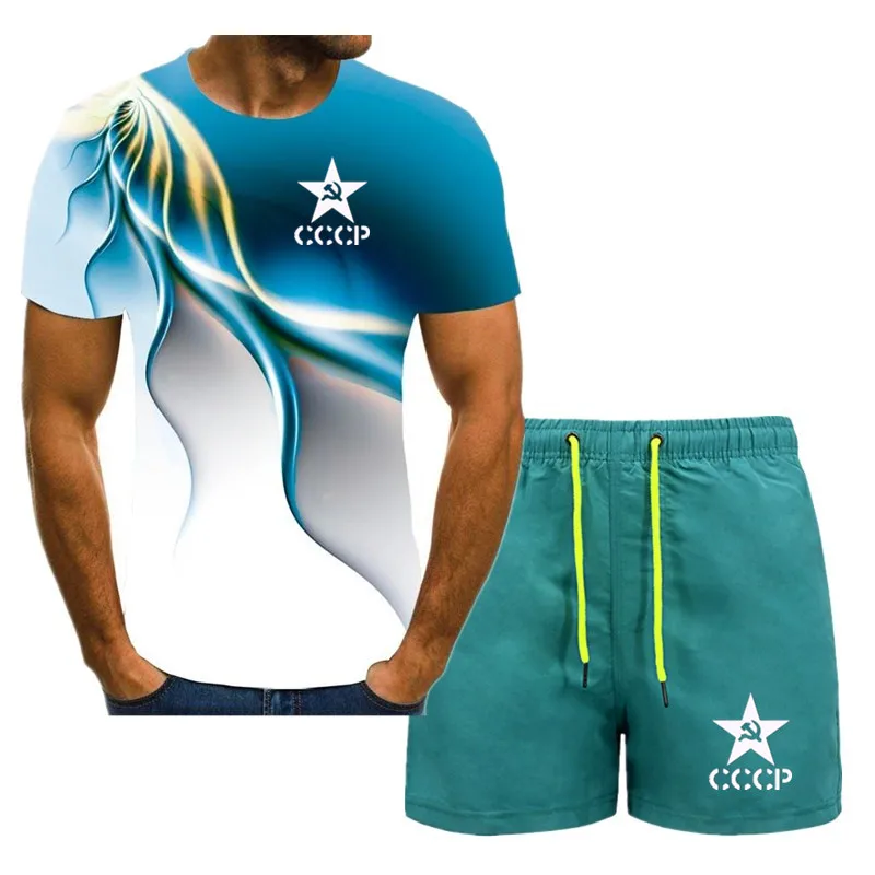 New men's T-shirt summer CCCP Russian t-shirt men's Soviet Union men's short sleeve T-shirt + shorts Moscow men's suit 
New men's T-shirt summer CCCP Russian t-shirt men's Soviet Union men's short sleeve T-shirt + shorts Moscow men's suit