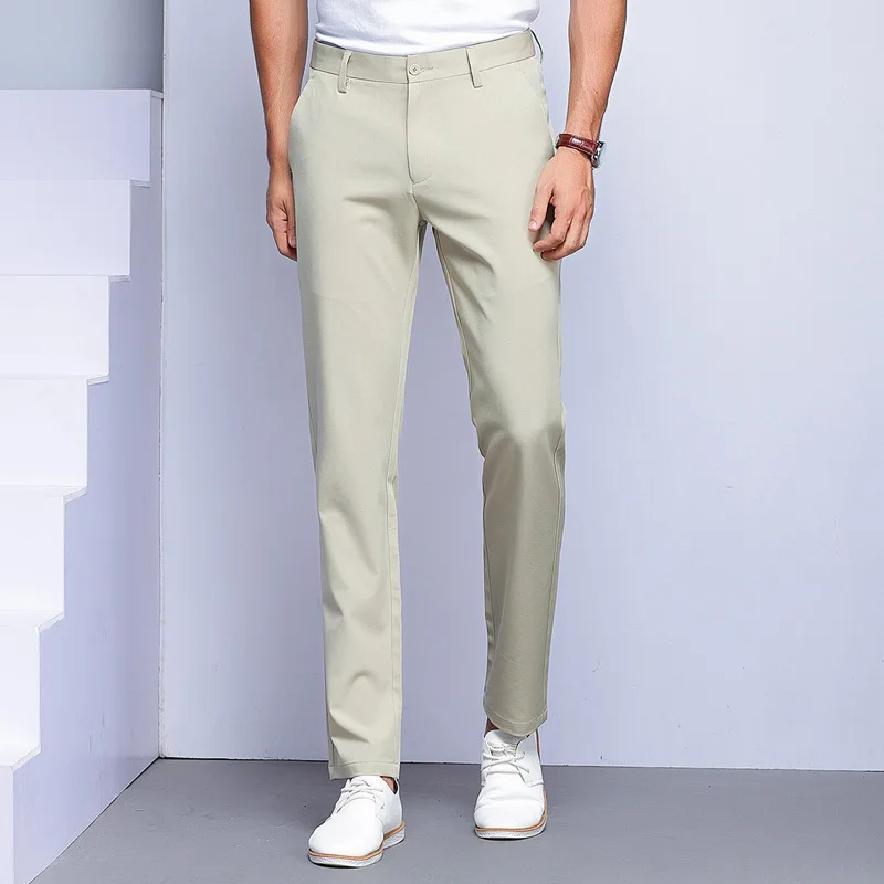 Men's casual pants youth 2021 straight elastic pure grey four seasons slim trousers men's business suit trousers