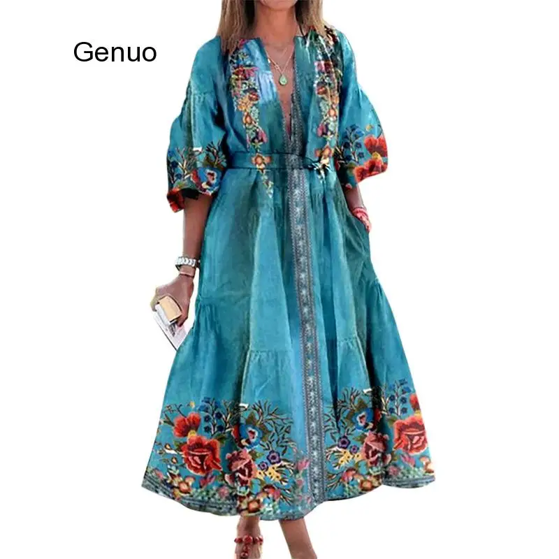 Women Vintage V Neck Long Party Dress 2020 Autumn 3/4 Puff Sleeve Floral Print Dresses Elegant Patchwork Loose Lady Dress
Women Vintage V Neck Long Party Dress 2020 Autumn 3/4 Puff Sleeve Floral Print Dresses Elegant Patchwork Loose Lady Dress