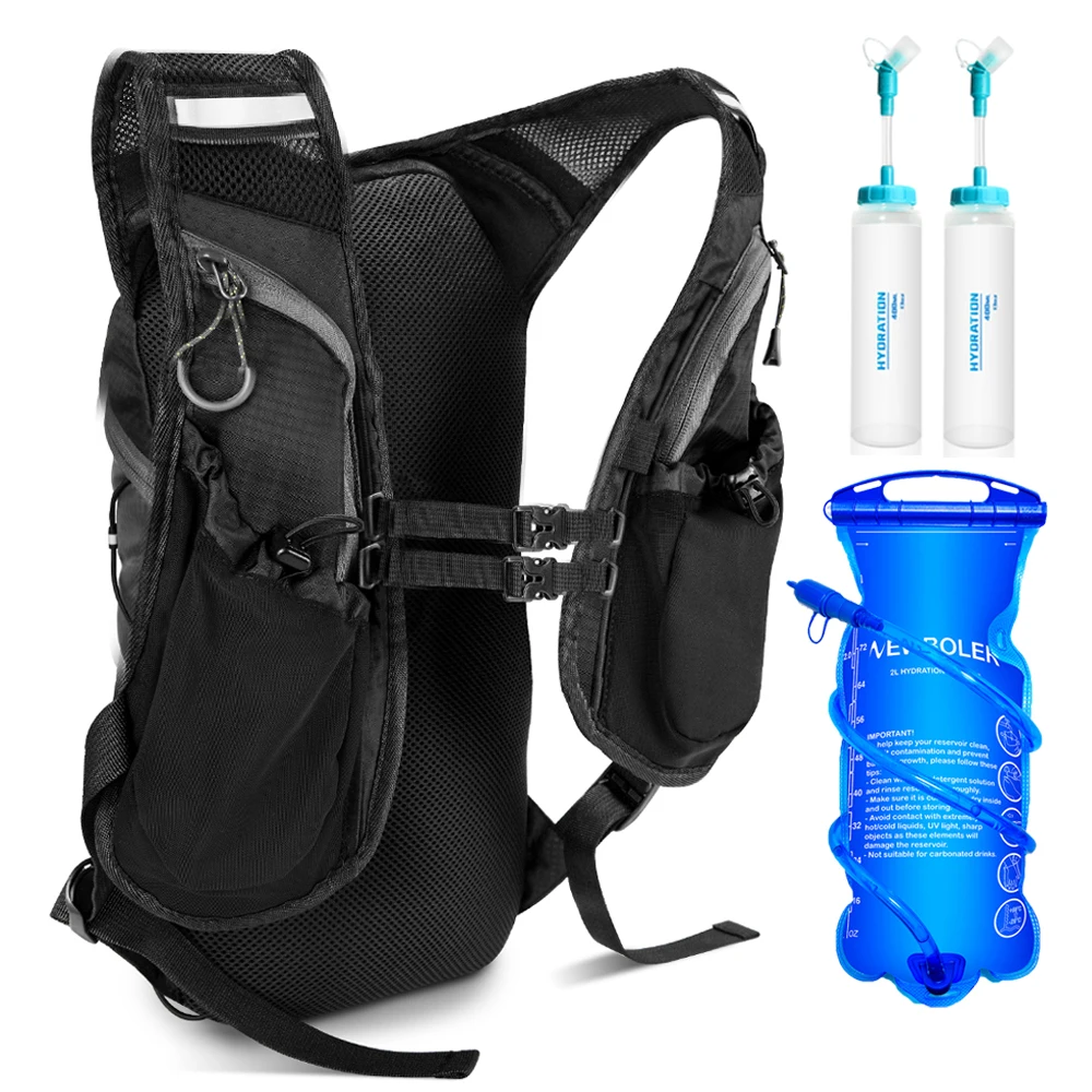 

Trail Running Backpack 5L Ultra Running Hydration Vest Pack Marathon Running Bike Rucksack bag 2L Soft Flask Bottle Water Bag