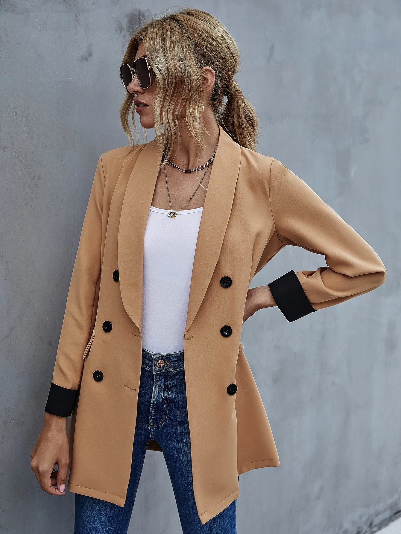 

Clothing Suits Separates Blazers Colorblock Double Breasted Blazer Winter Clothes Women Fall Jacket for Women Za Women 2020