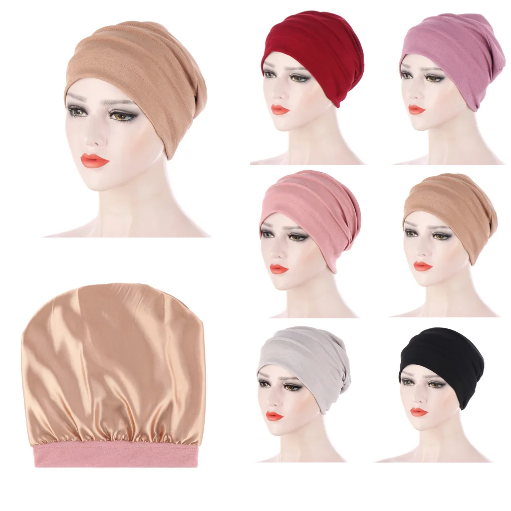 

Soft Chemo Cap Hair Loss Hat Satin Lining Sleep Beanie Hat Women Headwrap Muslim Turban New Fashion Head Wear Hair Accessories