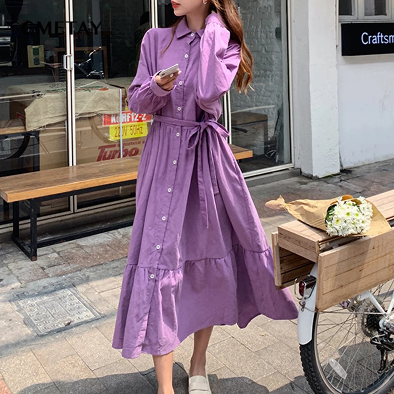 New 2021 Autumn Women Shirt Dress Solid Color Purple Retro Lapel Single-Breasted Belt Loose Casual Dresses Elegant Fashion Robe
New 2021 Autumn Women Shirt Dress Solid Color Purple Retro Lapel Single-Breasted Belt Loose Casual Dresses Elegant Fashion Robe