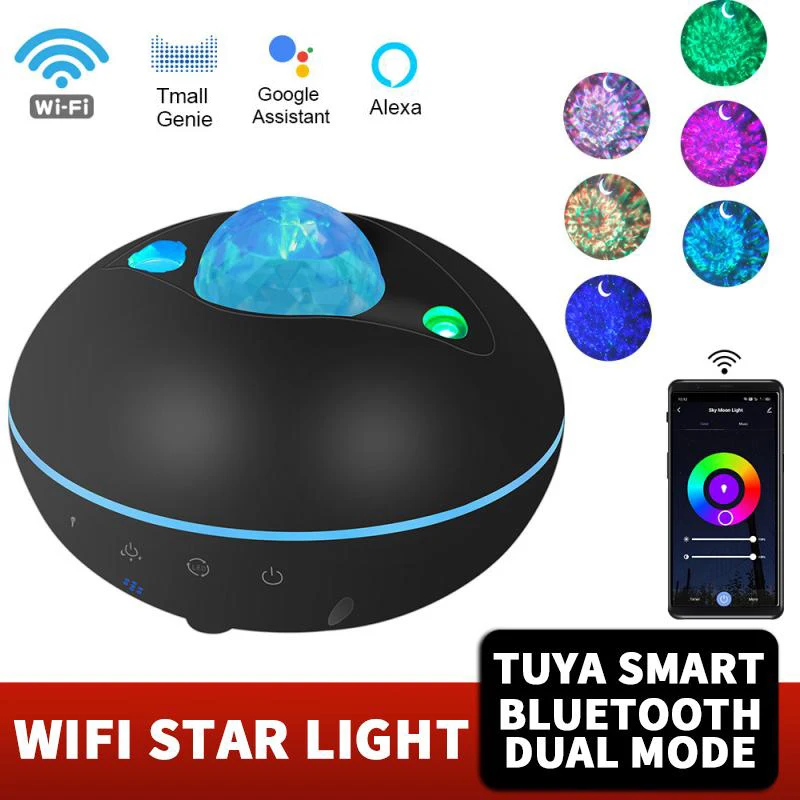 

Лазерный проектор Tuya с Wi-Fi и звездным небом, умный проектор со звездами, размахивающий ночью, разноцветный светодиодный проектор с беспроводным управлением, Alexa Google Assistan