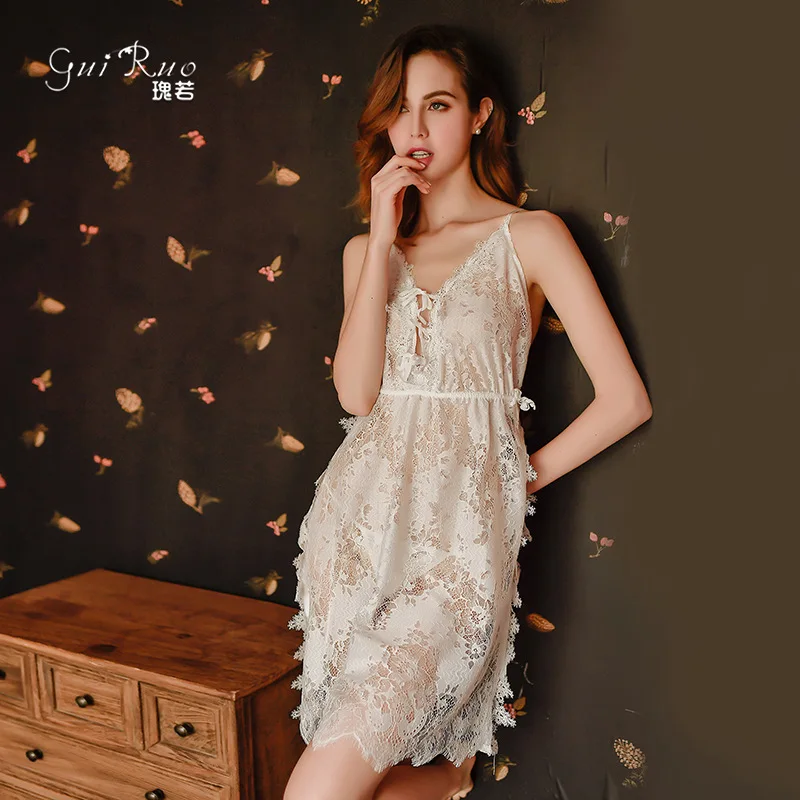 Summer French Elegant Female Sexy Sling Lace Nightgown
Summer French Elegant Female Sexy Sling Lace Nightgown
