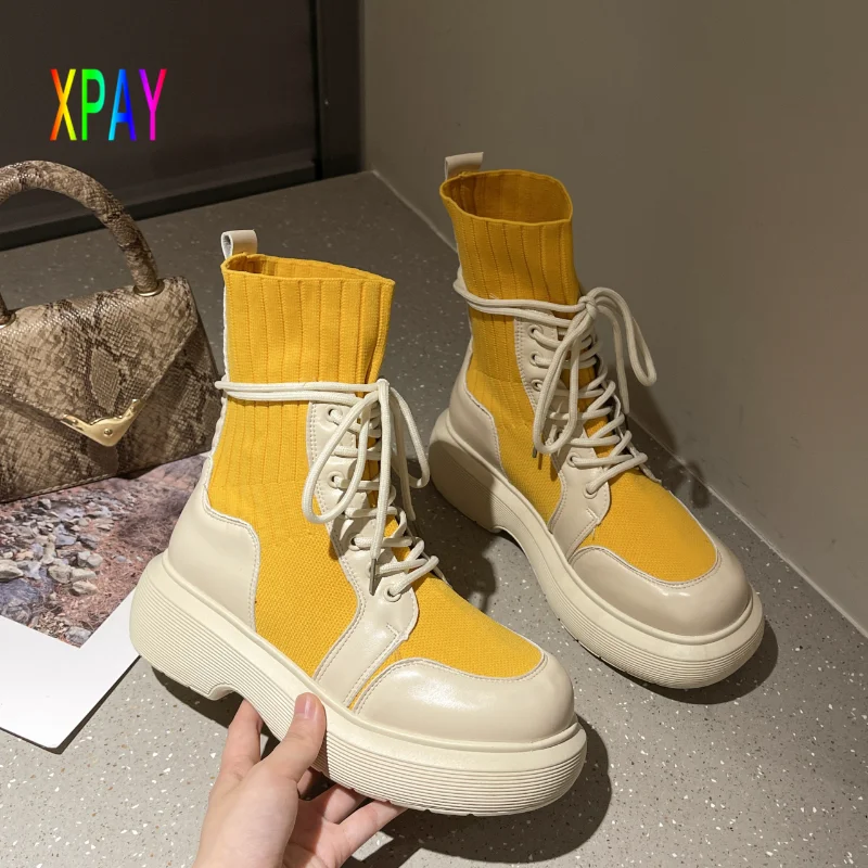 2021 Winter Women's Stretch Knit Socks Boots Fashion Leather Round Toe Women's Boots Thickness Lace Up Slim Women's Ankle Boots
2021 Winter Women's Stretch Knit Socks Boots Fashion Leather Round Toe Women's Boots Thickness Lace Up Slim Women's Ankle Boots
