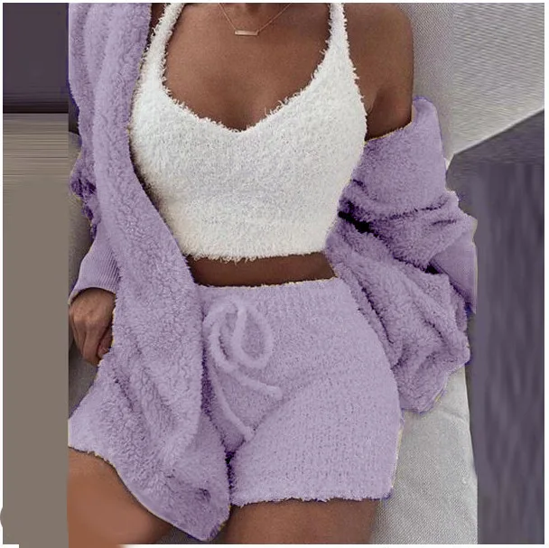 3 Piece Set Including Tank Women Plush Warm Casual Crop Tops Shorts Three Piece Set Women Crop Top 
3 Piece Set Including Tank Women Plush Warm Casual Crop Tops Shorts Three Piece Set Women Crop Top
