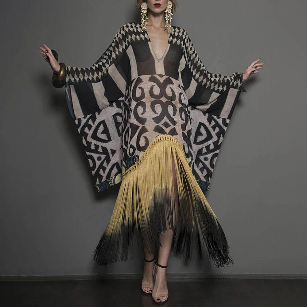 Tassel Dress 2021 Fashion Floral Print Patchwok Batwing Sleeve Long Maxi Dresses For Women Sexy V Neck Casual Loose Fringe Dress
Tassel Dress 2021 Fashion Floral Print Patchwok Batwing Sleeve Long Maxi Dresses For Women Sexy V Neck Casual Loose Fringe Dress