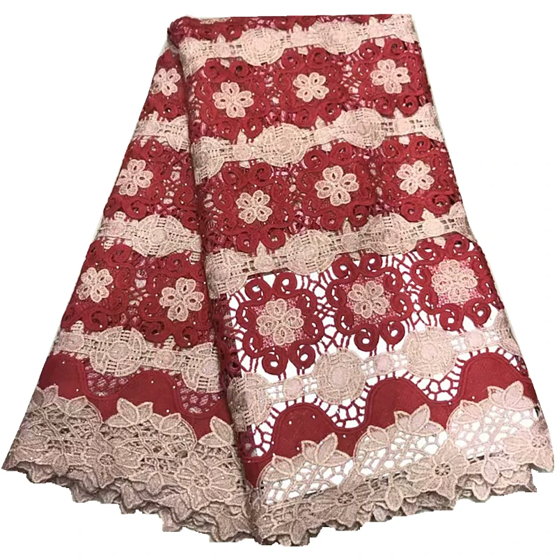 Nigerian Lace Fabric High Quality african lace fabric peach guipure lace for wedding dress 5yards