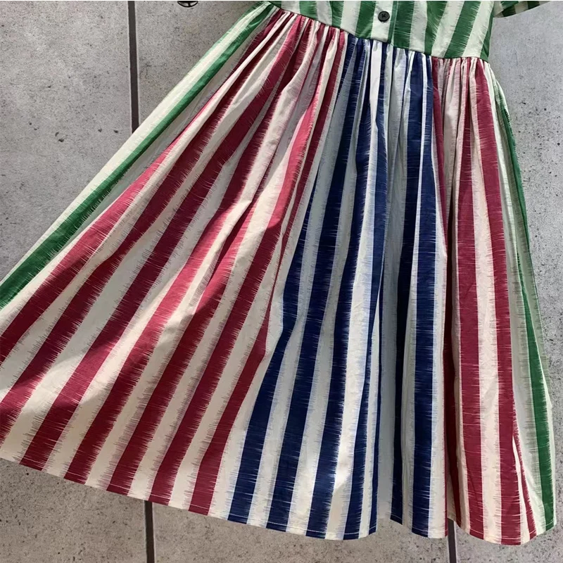 Runway 2021 Women Dress Rainbow Vertical Striped Turn-Down Collar Short Sleeve High Waist Traf Elegant Causal Brand Midi Dresses
Runway 2021 Women Dress Rainbow Vertical Striped Turn-Down Collar Short Sleeve High Waist Traf Elegant Causal Brand Midi Dresses