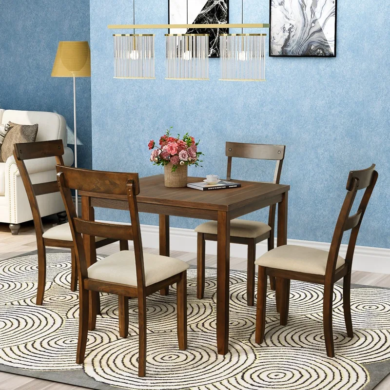 5 Piece Dining Table Set Industrial Wooden Kitchen Table And 4 Chairs For Dining Room
5 Piece Dining Table Set Industrial Wooden Kitchen Table And 4 Chairs For Dining Room