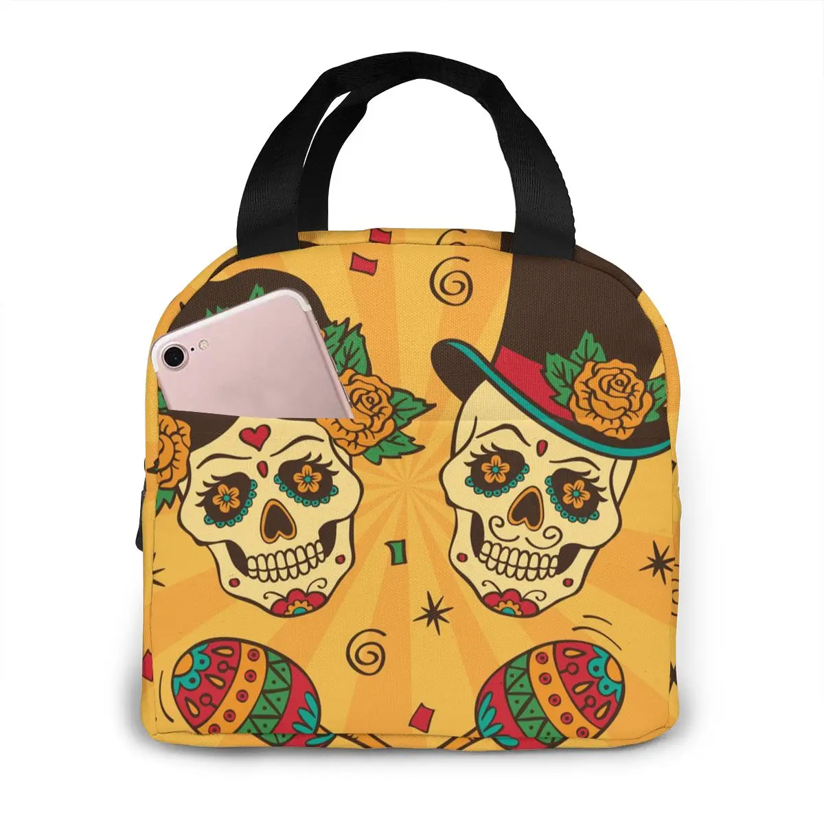 Insulated Lunch Bag Thermal Mexican Sugar Skulls With Maracas Tote Bags Cooler Picnic Food Lunch Box Bag
Insulated Lunch Bag Thermal Mexican Sugar Skulls With Maracas Tote Bags Cooler Picnic Food Lunch Box Bag