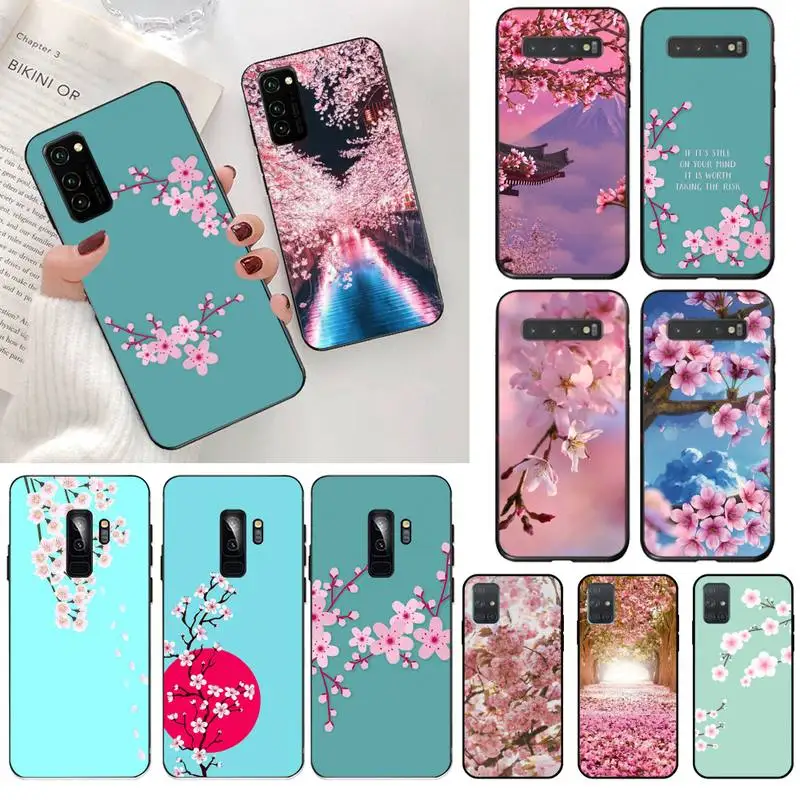 Розовый Вишневый цвет Сакура ТПУ Черный чехол для телефона Корпус Samsung S20 plus Ultra S6