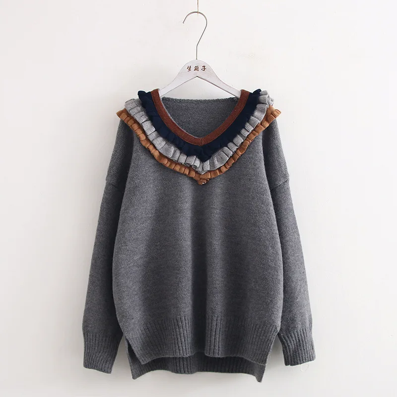 New sweet style women's sweater double V collar wood ear sweater knit sweater women's top winter dresses women 2019
New sweet style women's sweater double V collar wood ear sweater knit sweater women's top winter dresses women 2019
