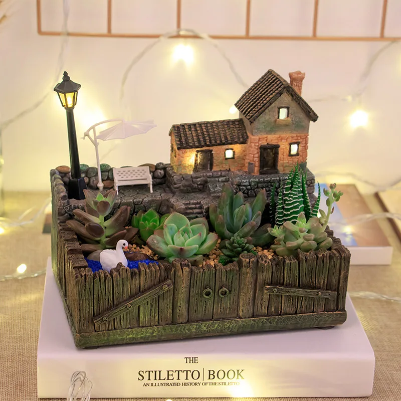 Vintage Villa Flowerpot Planter Desktop Decoration Home Garden Flower Pot Grasse Cottage Micro-Landscape Resin Crafts
Vintage Villa Flowerpot Planter Desktop Decoration Home Garden Flower Pot Grasse Cottage Micro-Landscape Resin Crafts
