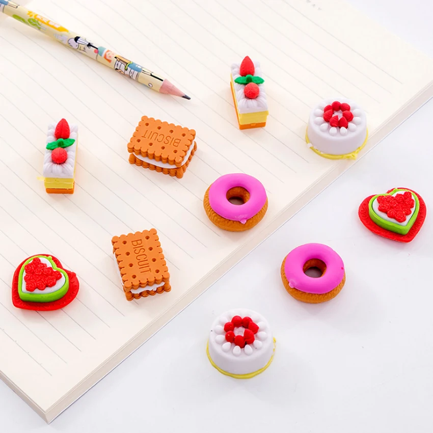 

5pcs/lot Lovely Cookie Donut Eraser Set Rubber Eraser Stationery School Supplies Gift for Kids
