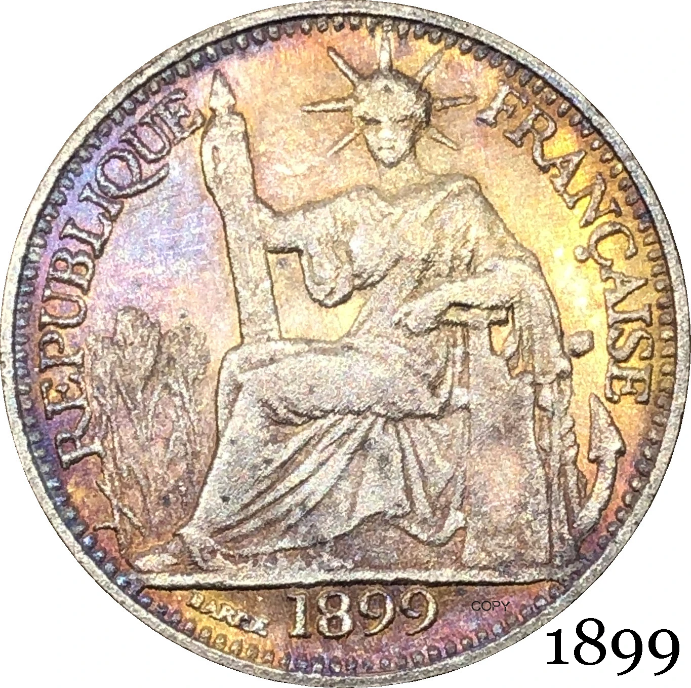Франция, Франция, Индокитай, 1899 стержней, 10 центов Цельсия, пиастральная копия, купроникель, серебряная копия республиканской франчеса
Франция, Франция, Индокитай, 1899 стержней, 10 центов Цельсия, пиастральная копия, купроникель, серебряная копия республиканской франчеса