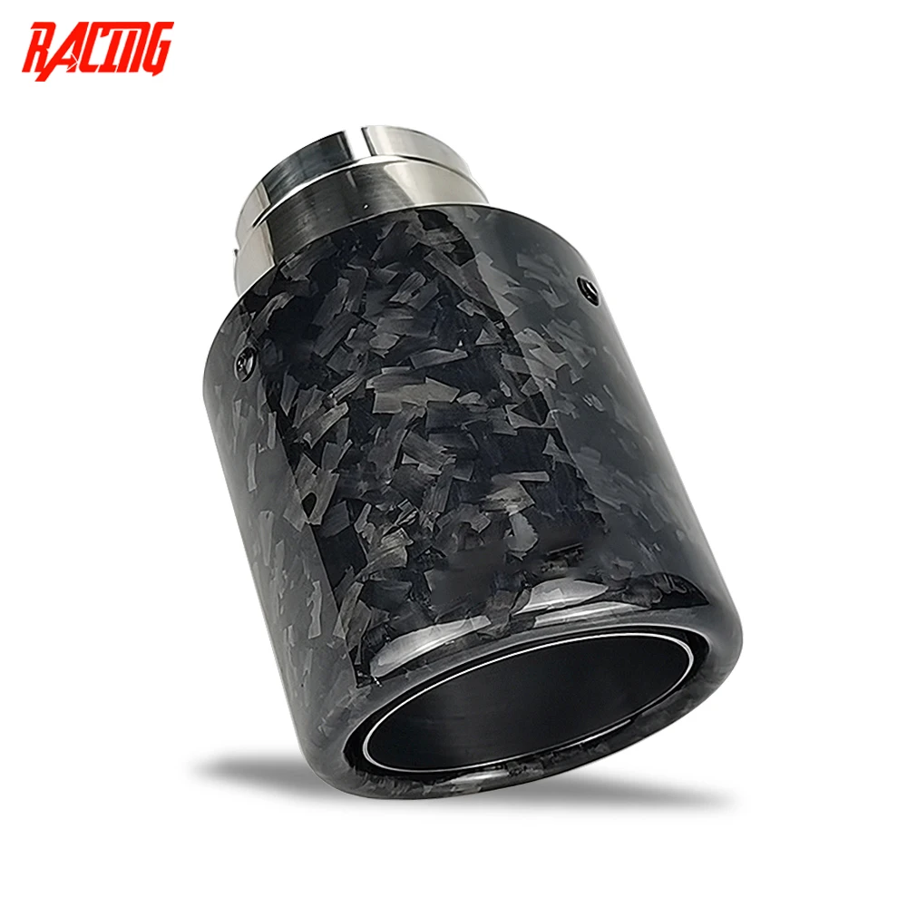 

Car 1 Piece Universal Forged Carbon Fiber Glossy Rolled Edge with Silver Inner Exhaust Tip Muffler Pipetip