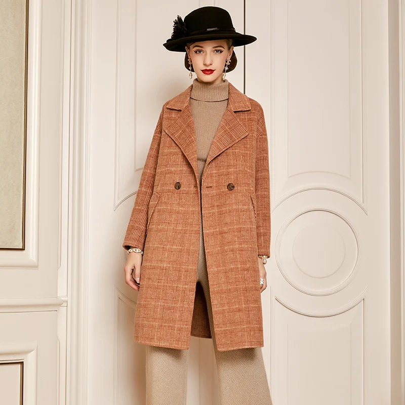 SHZQ 2021 Autumn and Winter New Double-sided Orange Plaid Wool Coat Women's Medium and Long Korean Wool Thickened Cashmere Coat
SHZQ 2021 Autumn and Winter New Double-sided Orange Plaid Wool Coat Women's Medium and Long Korean Wool Thickened Cashmere Coat