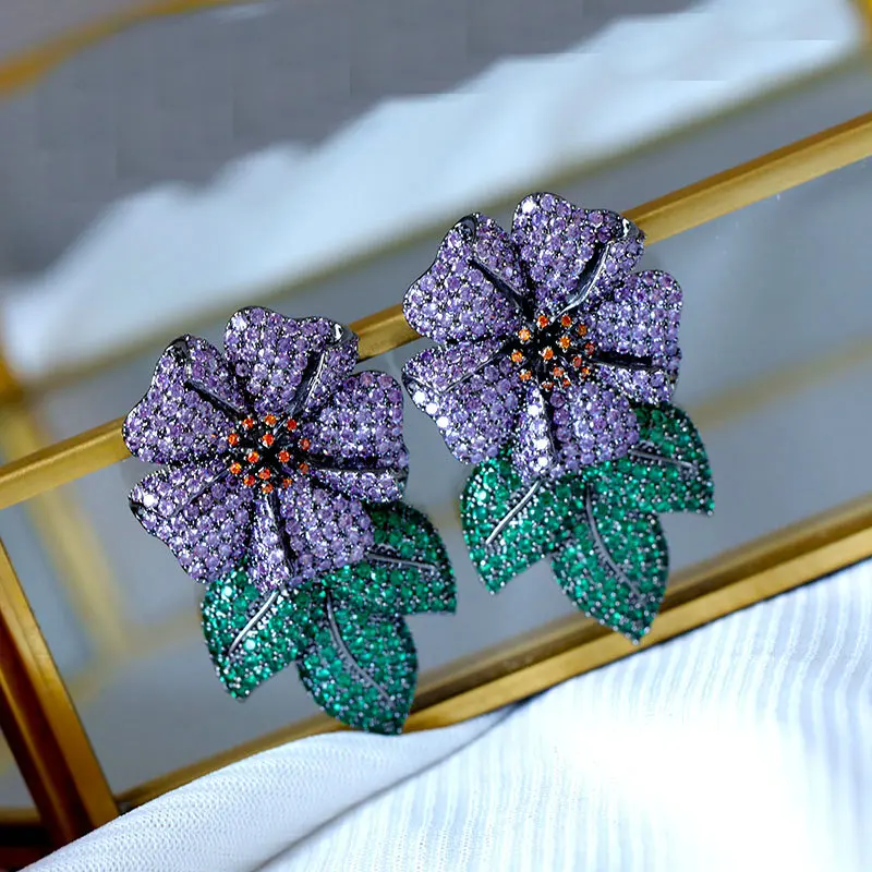 Bilincolor Fashion CZ Luxury Green Leaf and Purple Flower Drop Earring for Women
Bilincolor Fashion CZ Luxury Green Leaf and Purple Flower Drop Earring for Women
