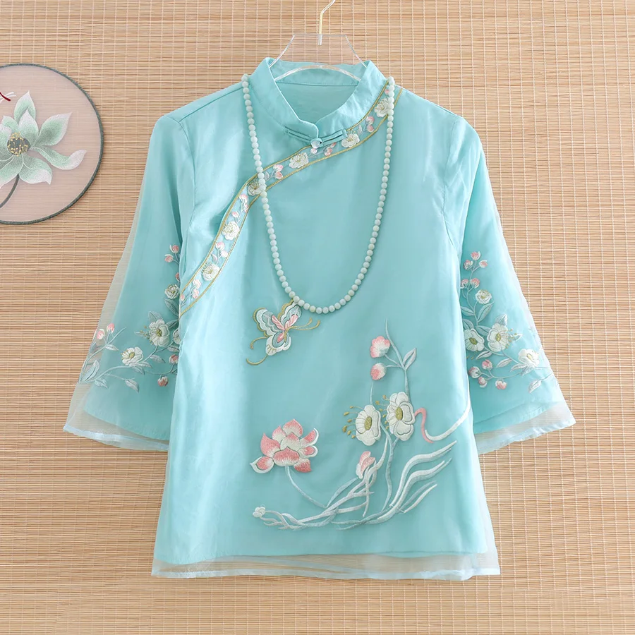 High-end Summer Chinese Style Embroidery Butterfly Organza Blouse Shirt Women Fashion Elegant Loose Lady Shirt Top S-XXL
High-end Summer Chinese Style Embroidery Butterfly Organza Blouse Shirt Women Fashion Elegant Loose Lady Shirt Top S-XXL