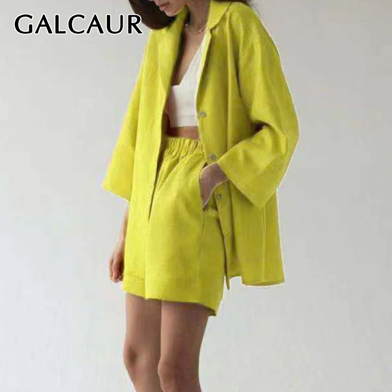 GALCAUR Casual Solid Two Piece Set For Women Notched Long Sleeve Blazers High Waist Shorts Loose Sets Female 2021 Summer Clothes
GALCAUR Casual Solid Two Piece Set For Women Notched Long Sleeve Blazers High Waist Shorts Loose Sets Female 2021 Summer Clothes