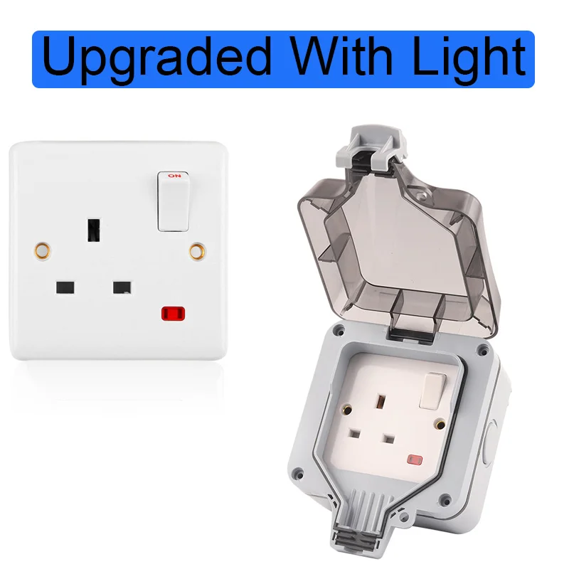 IP66 Weatherproof Waterproof Outdoor Wall Switch Socket With Light 13A Outlet Power Socket UK Standar Safer
IP66 Weatherproof Waterproof Outdoor Wall Switch Socket With Light 13A Outlet Power Socket UK Standar Safer