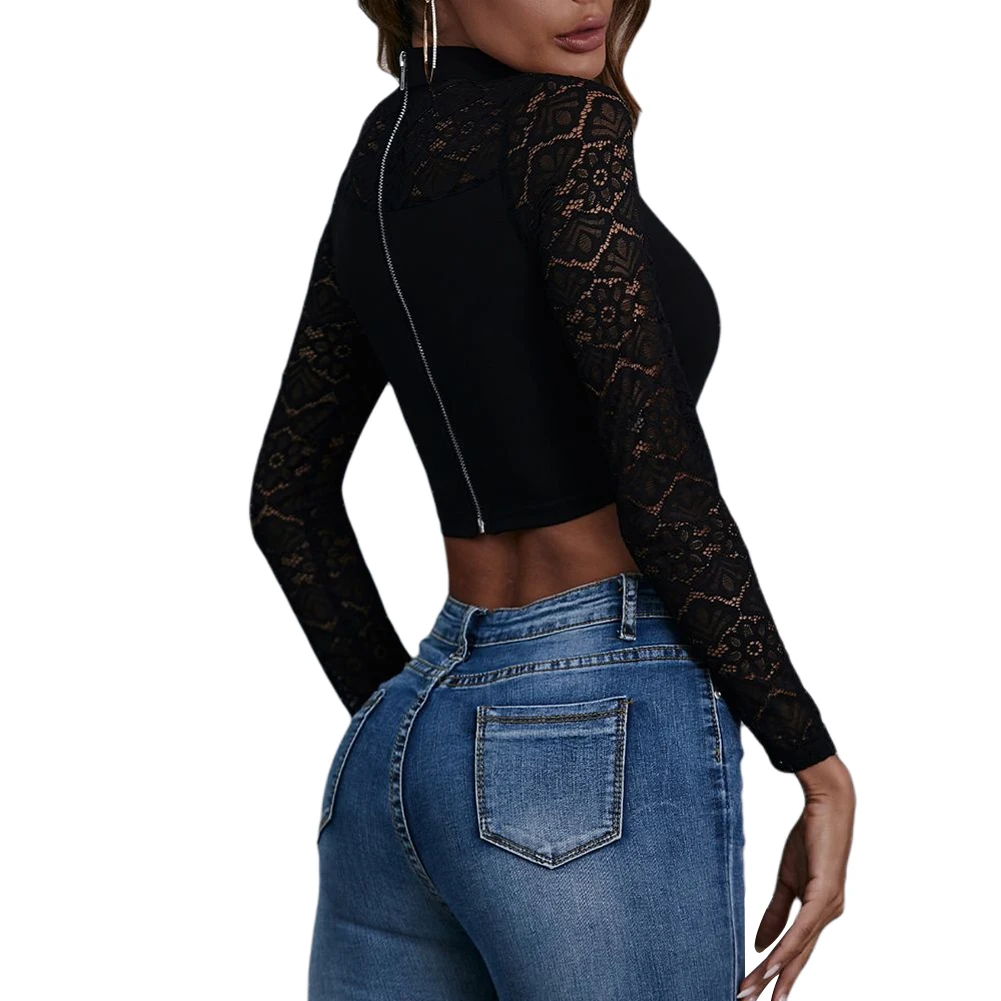 Women Sexy Black Crop Top, Cut Out Neck Lace Long Sleeve Slim Crop Shirts Blouse
Women Sexy Black Crop Top, Cut Out Neck Lace Long Sleeve Slim Crop Shirts Blouse