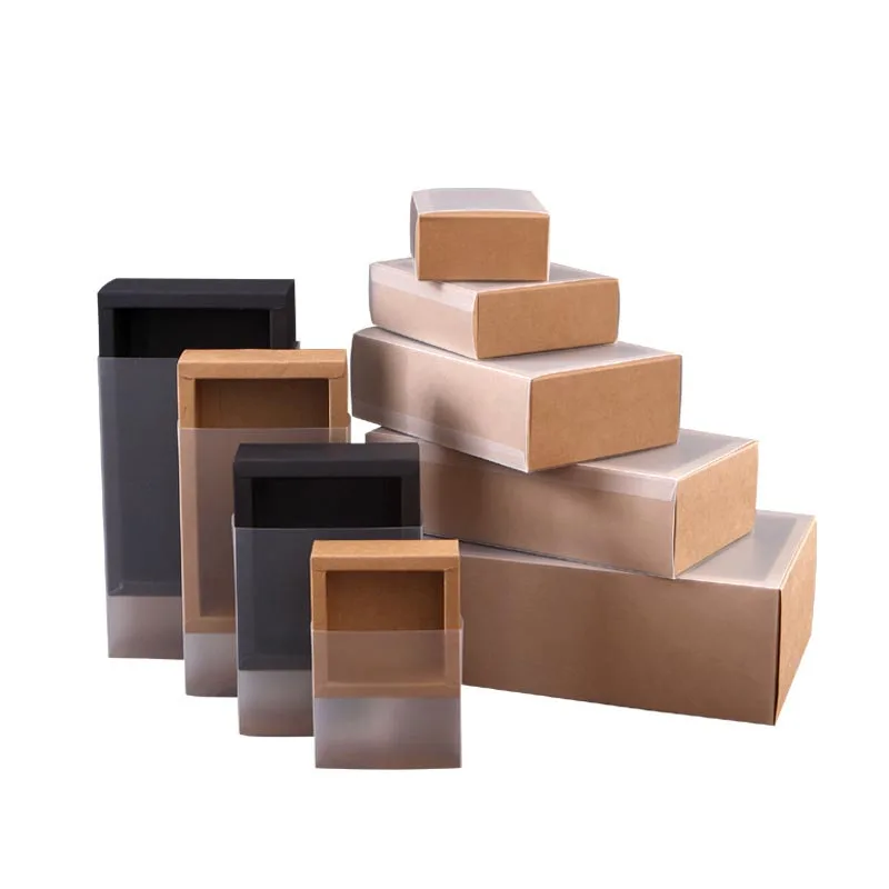 10pcs Kraft Paper Packing Box With Transparent PVC Window Black Delicate Drawer Display Gift Box Wedding Cookie Candy Cake Box 
10pcs Kraft Paper Packing Box With Transparent PVC Window Black Delicate Drawer Display Gift Box Wedding Cookie Candy Cake Box