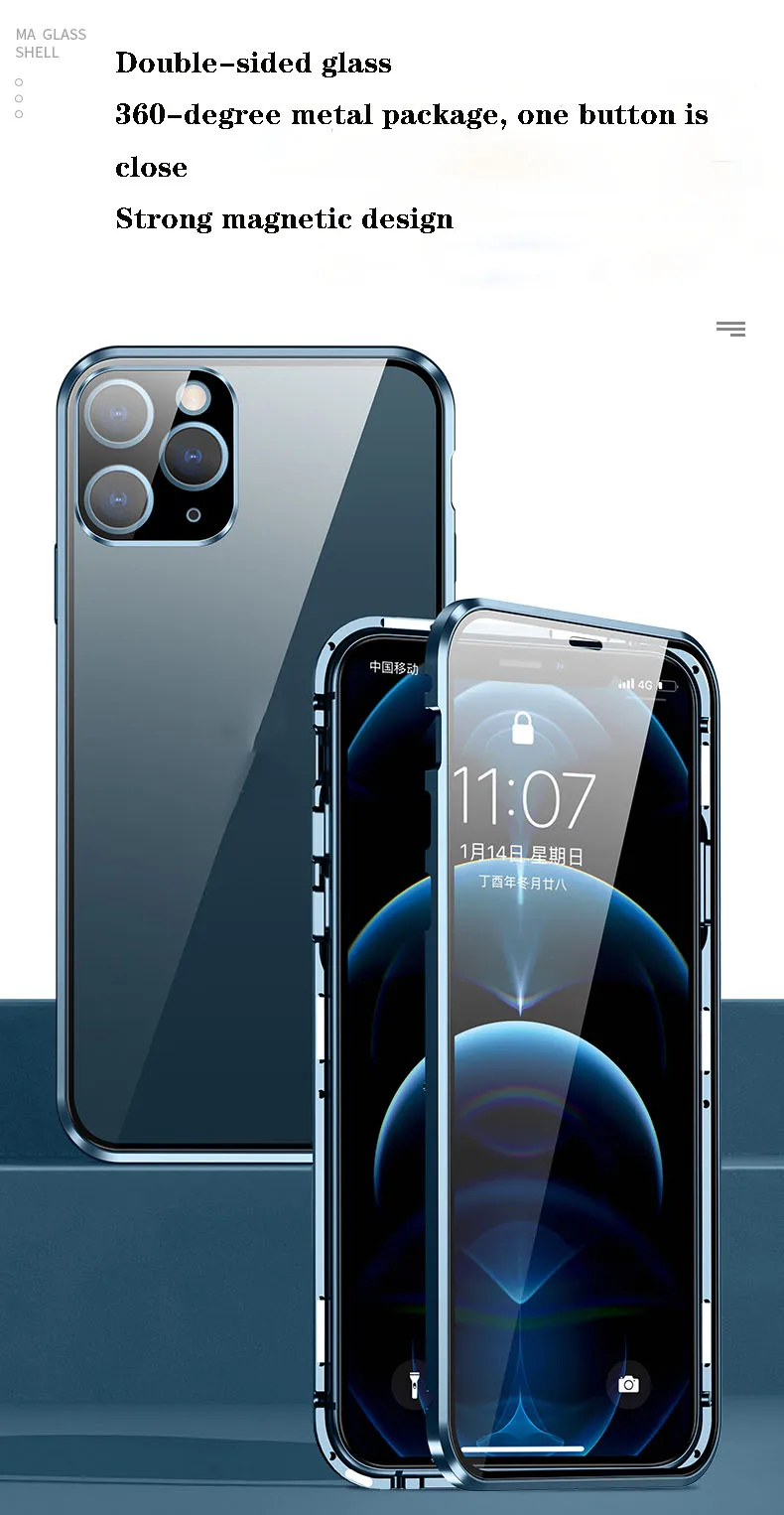 360 Magnetic Adsorption Metal Case for IPhone 11 12 Pro 12 Mini XR X XS Max Double Sided Glass Cover Camera Lens Protector Film
360 Magnetic Adsorption Metal Case for IPhone 11 12 Pro 12 Mini XR X XS Max Double Sided Glass Cover Camera Lens Protector Film