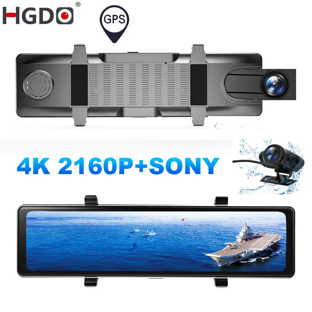 Видеорегистратор HGDO E466 4K 2 камеры спереди и сзади HiSilicon 2160P Sony зеркало заднего вида