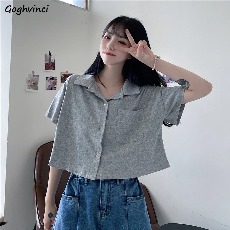 Blouses Shirts Women Turn-down Collar Solid Crop Top All-match Single-breasted Korean Style Leisure Streetwear Chic Womens Tops
Blouses Shirts Women Turn-down Collar Solid Crop Top All-match Single-breasted Korean Style Leisure Streetwear Chic Womens Tops