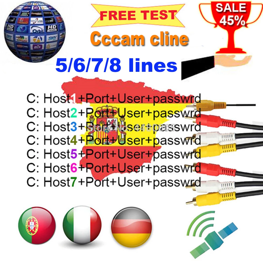 Hot sale Spain stable cccam 4/6/8 lines for Europe support Portugal Germany Netherlands is compatible with speaker satellite TV 
Hot sale Spain stable cccam 4/6/8 lines for Europe support Portugal Germany Netherlands is compatible with speaker satellite TV