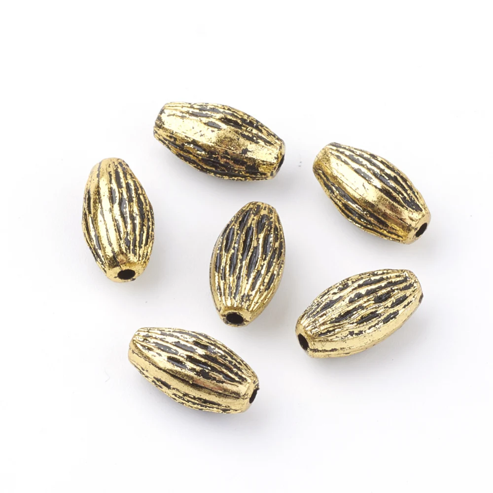 100 pc Antique Style Acrylic Beads Oval Antique Golden 14x8mm Hole: 1.5mm