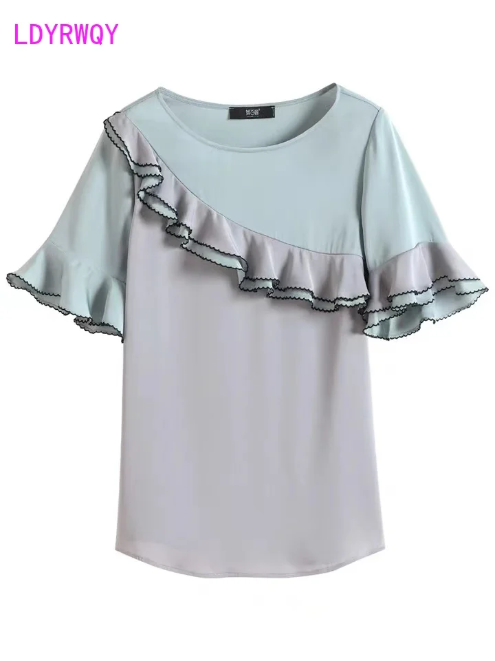 LDYRWQY 2021 summer new style Korean fashion temperament ruffle stitching loose round neck five-point sleeve chiffon shirt
LDYRWQY 2021 summer new style Korean fashion temperament ruffle stitching loose round neck five-point sleeve chiffon shirt