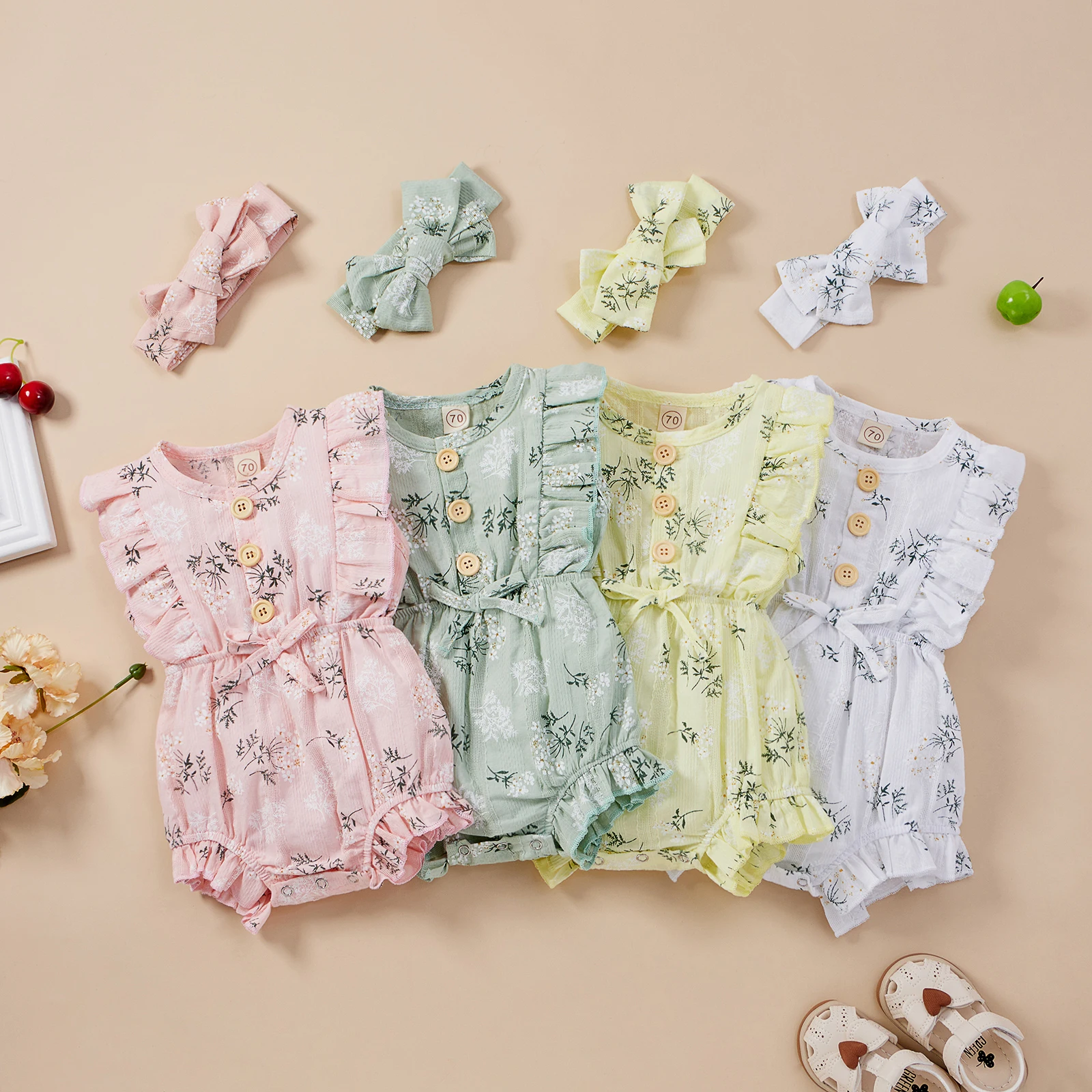 Summer Baby Floral Print Clothes Set Girls Sleeveless O-neck Bodysuit with Ruffles + Bowknot Headband
Summer Baby Floral Print Clothes Set Girls Sleeveless O-neck Bodysuit with Ruffles + Bowknot Headband
