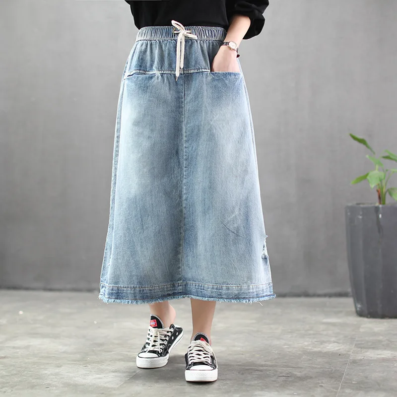 Autumn Casual Denim Skirts Women's Korean Style High Waist Ripped Art Long Skirts Femme Oversized Jeans Skirts De Mujer Faldas
Autumn Casual Denim Skirts Women's Korean Style High Waist Ripped Art Long Skirts Femme Oversized Jeans Skirts De Mujer Faldas