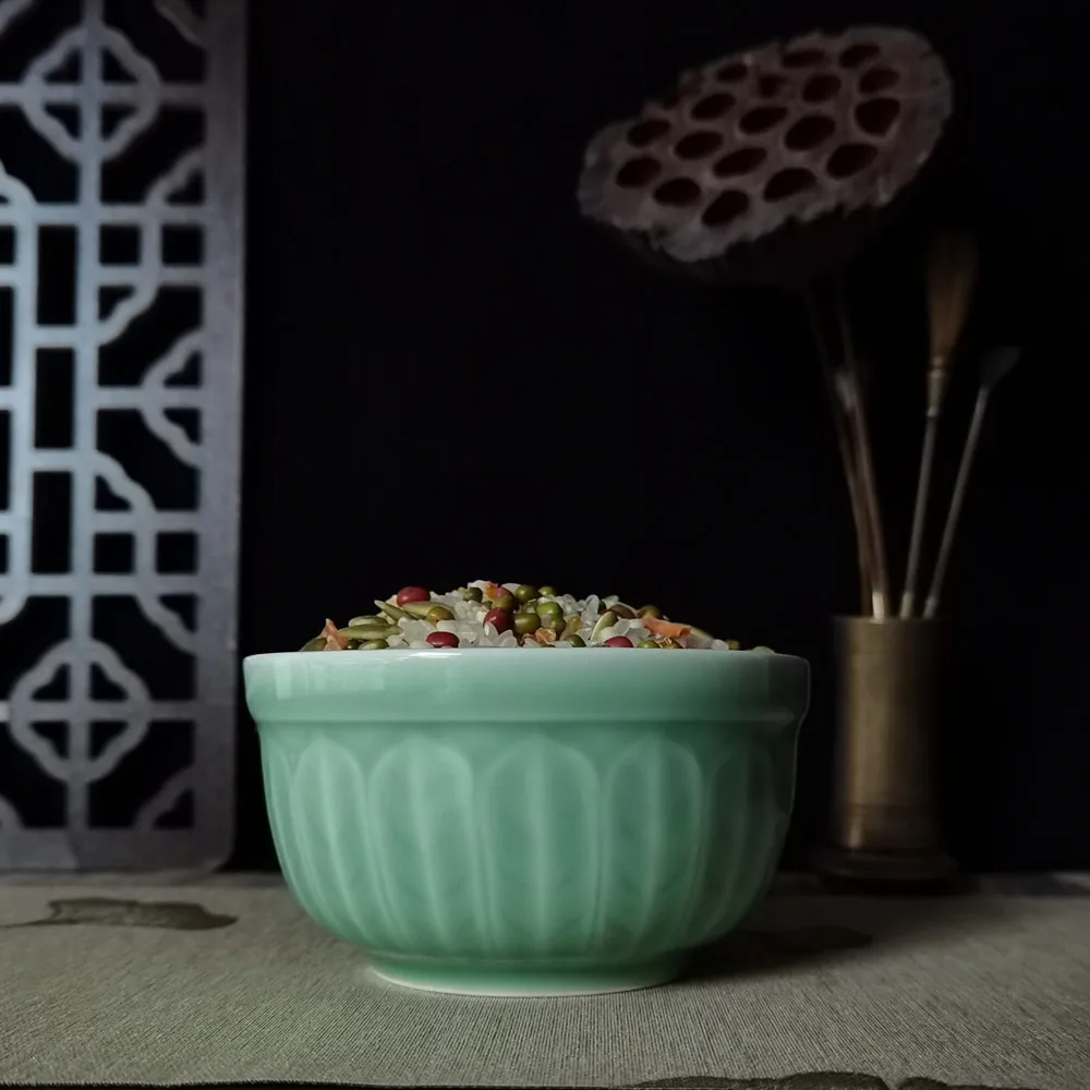 Китайский Крупы чаша фарфоровая чашка для риса салата Celadons посуда тисненый