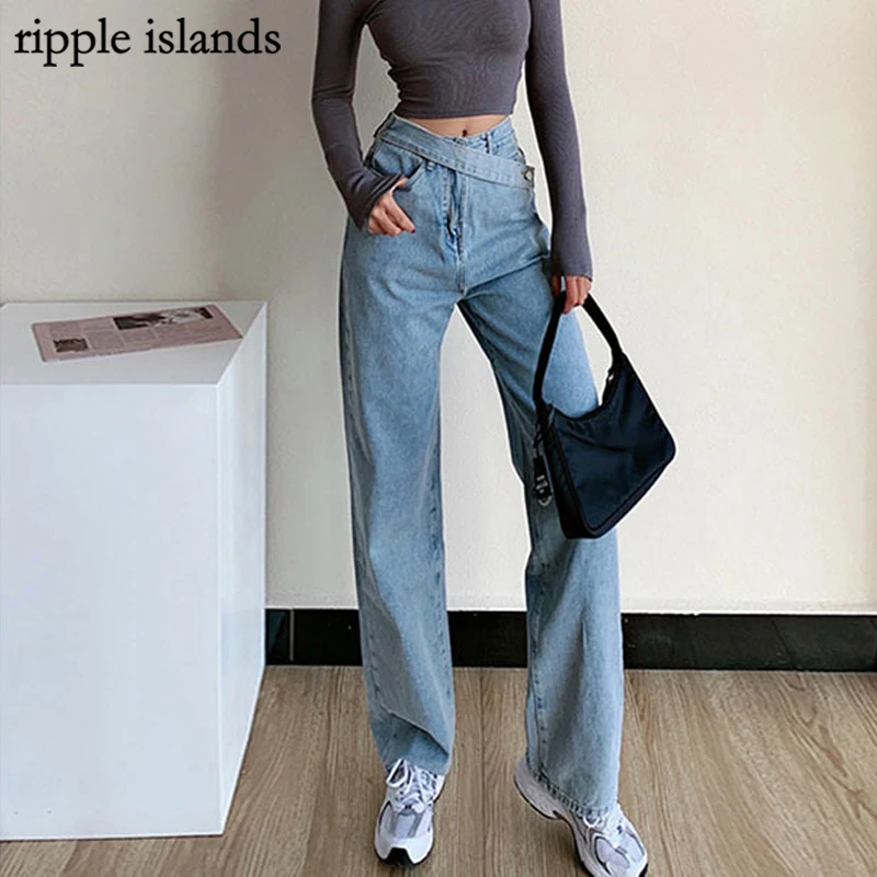 Ripple Islands-Women's High-Waist Jeans Design Personality Oblique Belt Jeans Loose Casual Straight-leg Pants Streetwear Women
Ripple Islands-Women's High-Waist Jeans Design Personality Oblique Belt Jeans Loose Casual Straight-leg Pants Streetwear Women