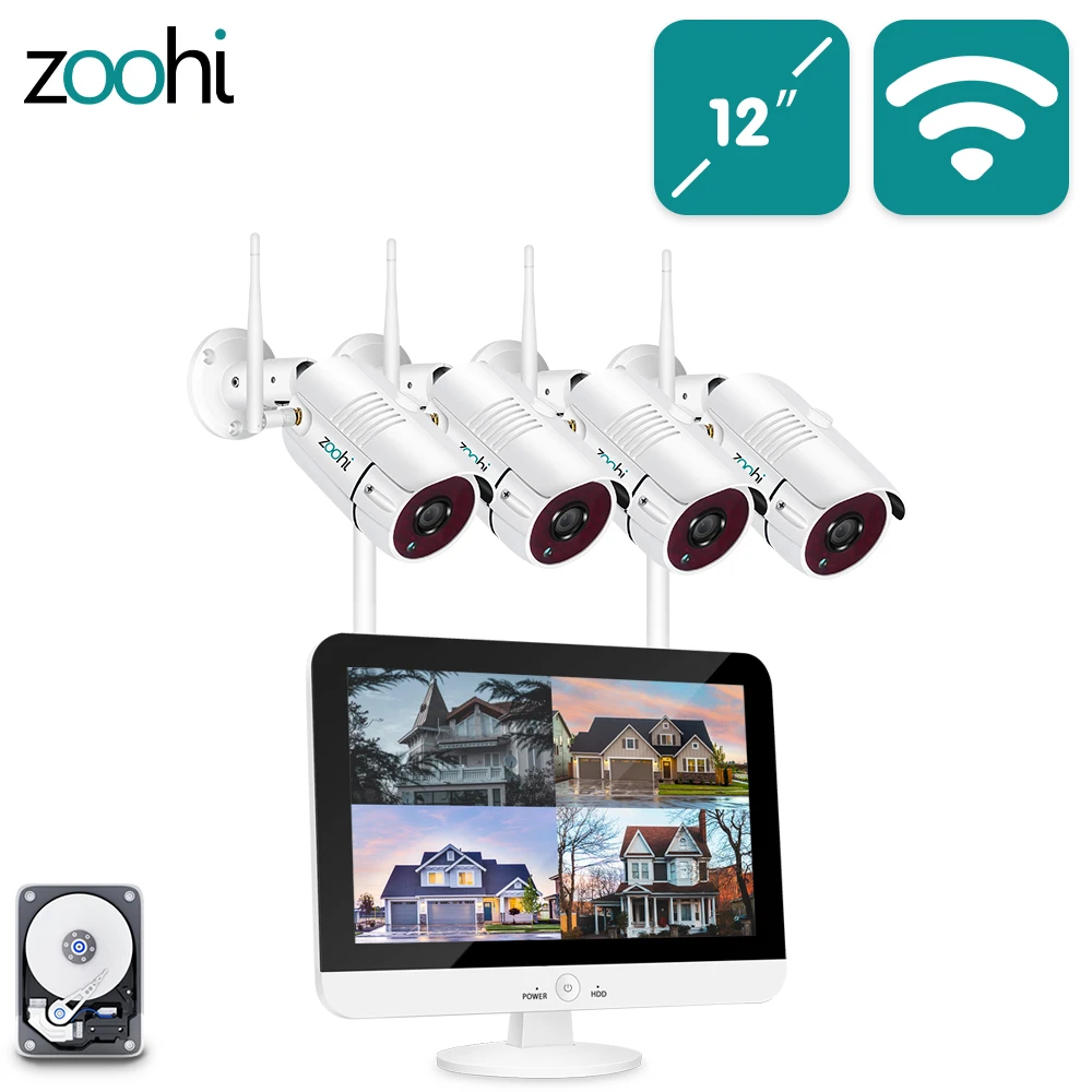 Zoohi Survellance Wireless Cameras System 1296P 12 Inch LCD NVR Security Camera System With 3MP Outdoor Wifi IP Camera Kit
Zoohi Survellance Wireless Cameras System 1296P 12 Inch LCD NVR Security Camera System With 3MP Outdoor Wifi IP Camera Kit