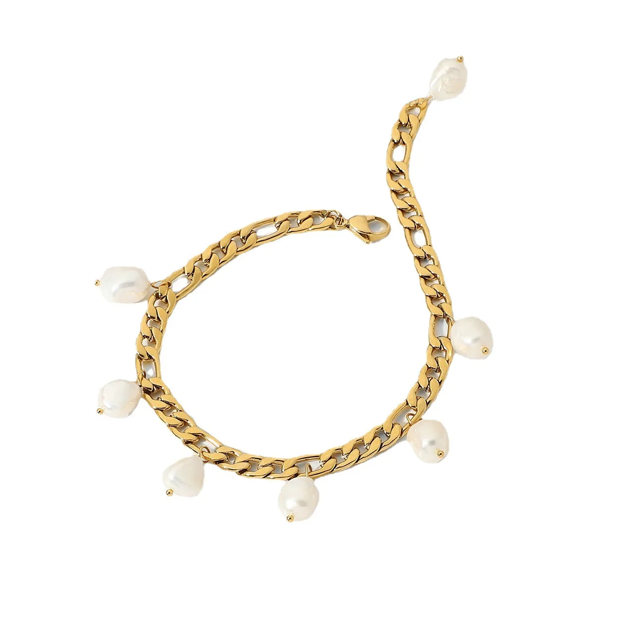18k Gold Color Stainless Steel Charm Bracelet Figaro Chain Bracelet Freshwater Baroque 6 Pearl Pendant Bracelet Women Jewely
18k Gold Color Stainless Steel Charm Bracelet Figaro Chain Bracelet Freshwater Baroque 6 Pearl Pendant Bracelet Women Jewely