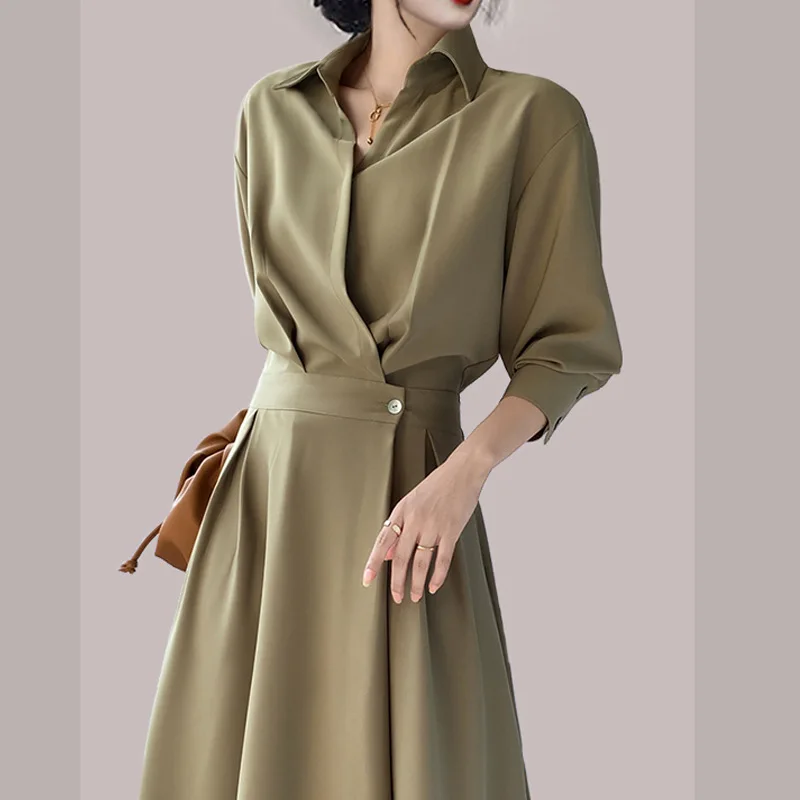 FAKUNT Women's French Long-sleeved Dresses Fashion A-Line Turndown Collar New Temperament Slim Long Dress Chic High-end Vestidos
FAKUNT Women's French Long-sleeved Dresses Fashion A-Line Turndown Collar New Temperament Slim Long Dress Chic High-end Vestidos